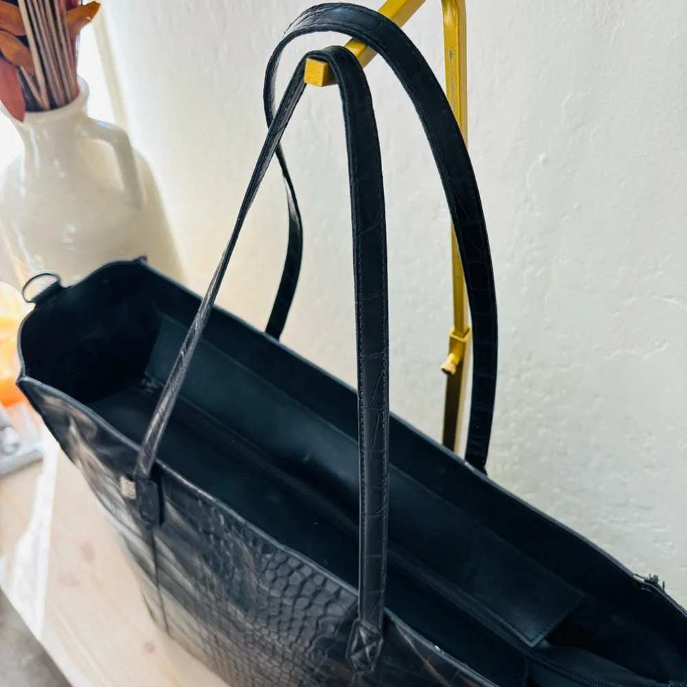 Beis Work Tote‎ Oversized Elegant Black Crocodile-Embossed Tote Bag Women’s